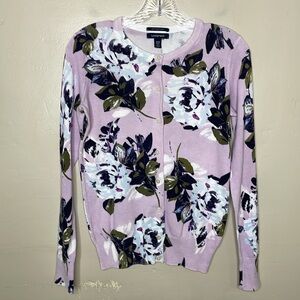 LANDS’ END Cardigan Sweater Lilac & Blue Floral Button Front Supima Cotton  XXS